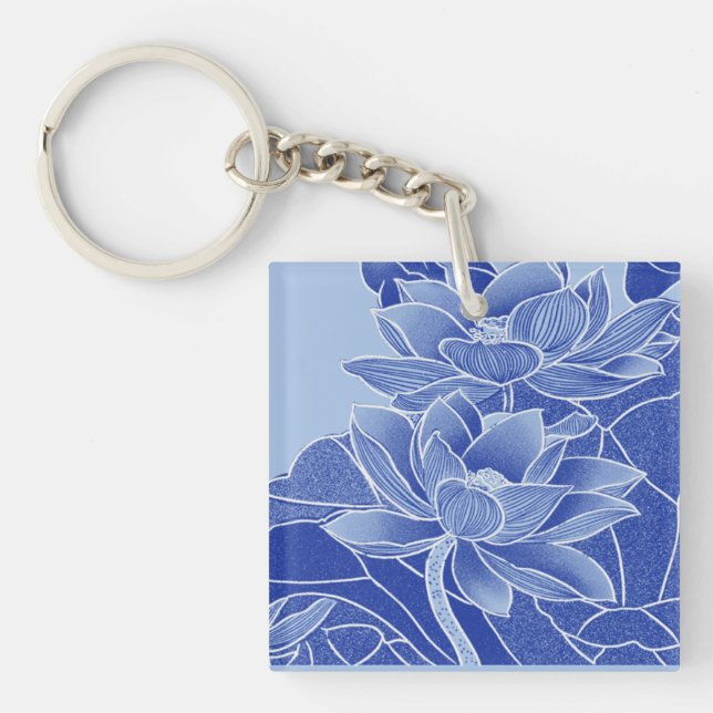 Llavero Moda elegante Blue Flowers Lotus Lily Chinoiserie (Frente)