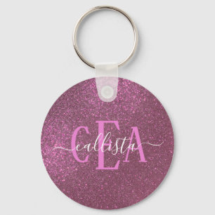 Llavero Moda Elegante Plum Purple Sparkly Purpurina Monogr