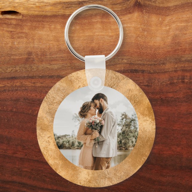 Llavero Moda fotográfica personalizada Boda de oro blanco  (Anverso)