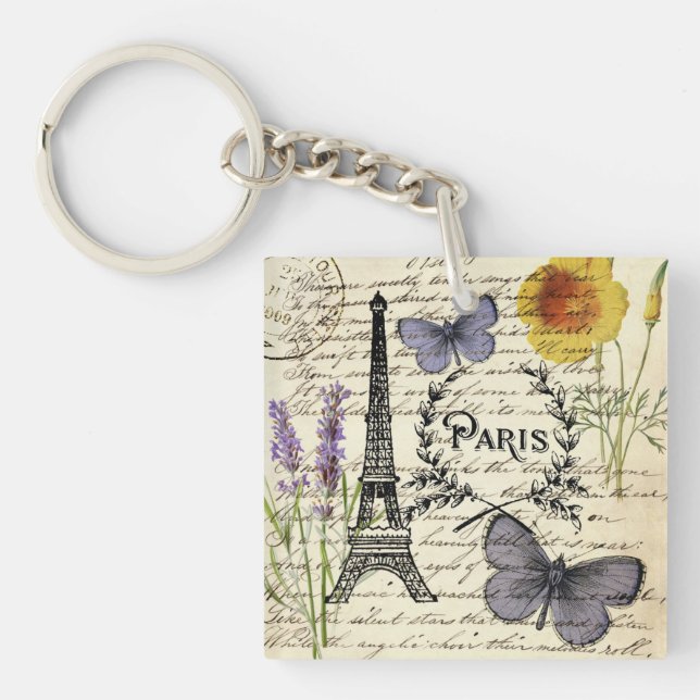 Llavero moda french butterfly scripts paris eiffel tower (Frente)