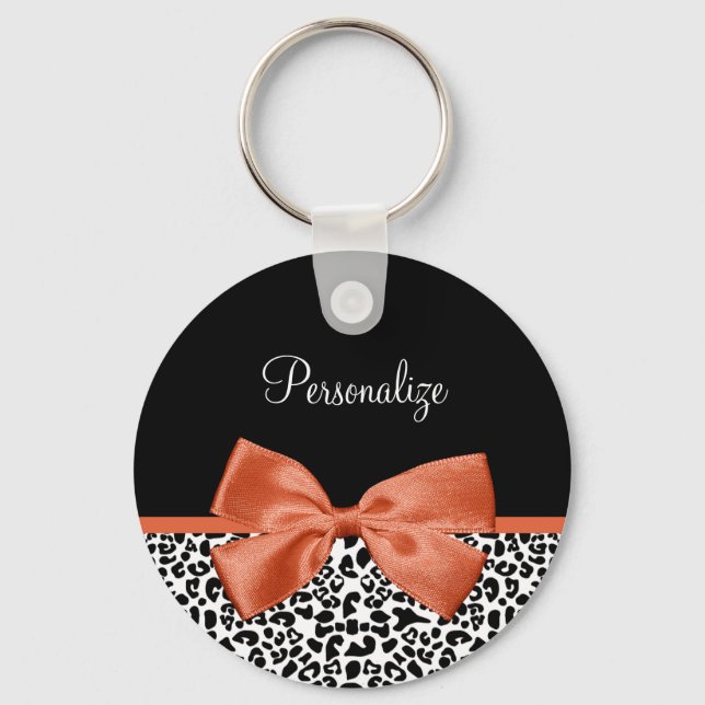 Llavero Moda Leopard Imprimir Naranja Quemado con nombre (Anverso)