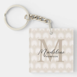 Llavero Moda minimalista Beige Anahaw Leaf Script Monogram