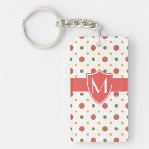 Llavero Moda Monograma Rojo Polkas Blanco Acrílico Keychai