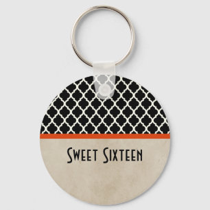 Llavero Moda naranja Quatrefoil Sweet 16 Keychain