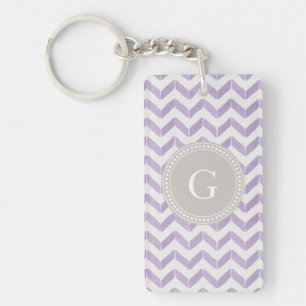 Llavero Moda Pastel gris púrpura Chevron Personalizado Mon