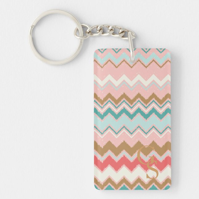 Llavero Moda Pastel Mint Rosa Personalizado Chevron Monogr (Frente)