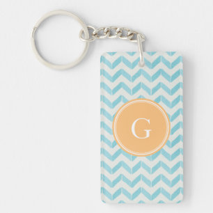 Llavero Moda Pastel turquesa Personalizado Chevron Monogra