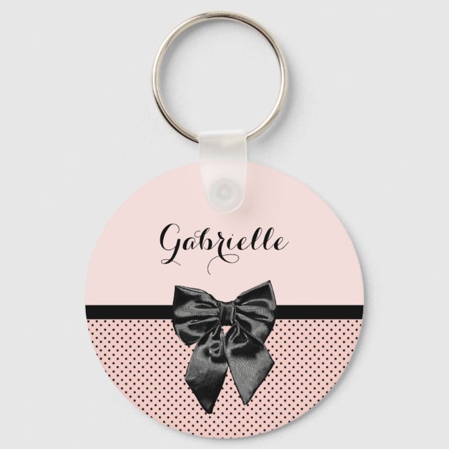 Llavero Moda Pink Polka puntos Black Bow y Name (Anverso)