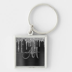 Llavero Moda Plata Purpurina Drips Nombre metálico cepill