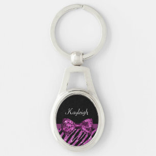 Llavero Moda Púrpura Zebra Imprimir FAUX Glitz Bow con nom
