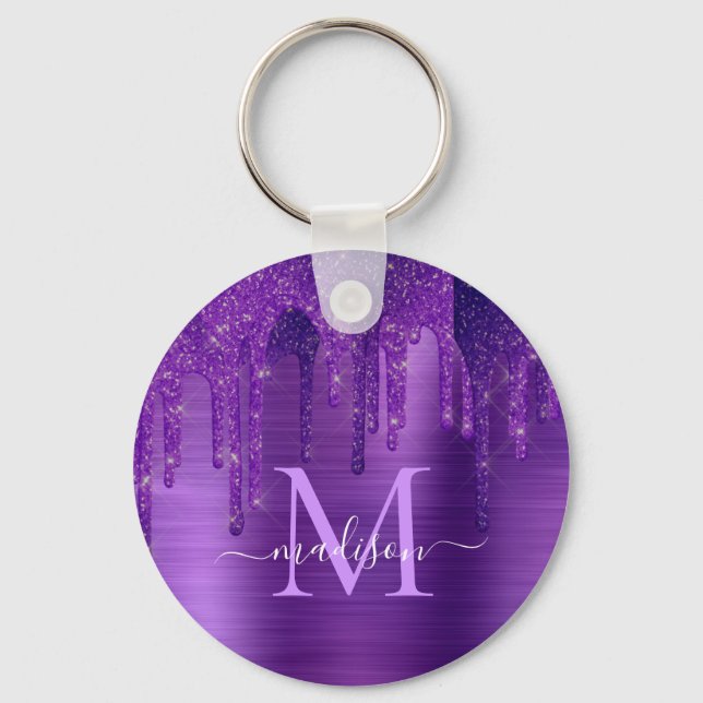 Llavero Moda Purpurina de goteo morado Pincel Monograma Me (Anverso)