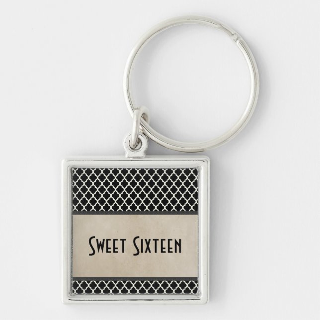 Llavero Moda Quatrefoil Sweet 16 Keychain, Gris (Frente)