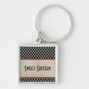 Llavero Moda Quatrefoil Sweet 16 Keychain, Rojo