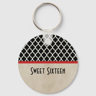 Llavero Moda roja Quatrefoil Sweet 16 Keychain