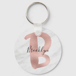 Llavero Moda Rosa de mármol blanco y gris oro Monograma B
