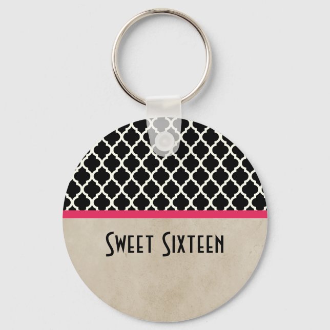 Llavero Moda rosa Quatrefoil Sweet 16 Keychain (Anverso)