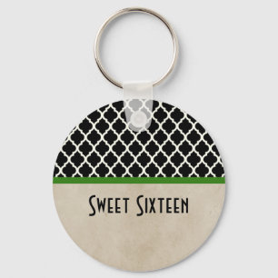 Llavero Moda verde Quatrefoil Sweet 16 Keychain