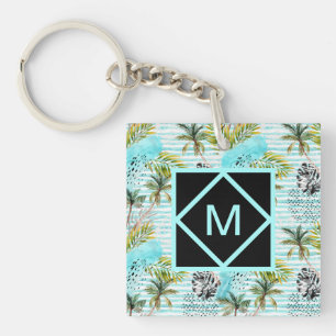 Llavero Modelo abstracto de la palmera de la acuarela