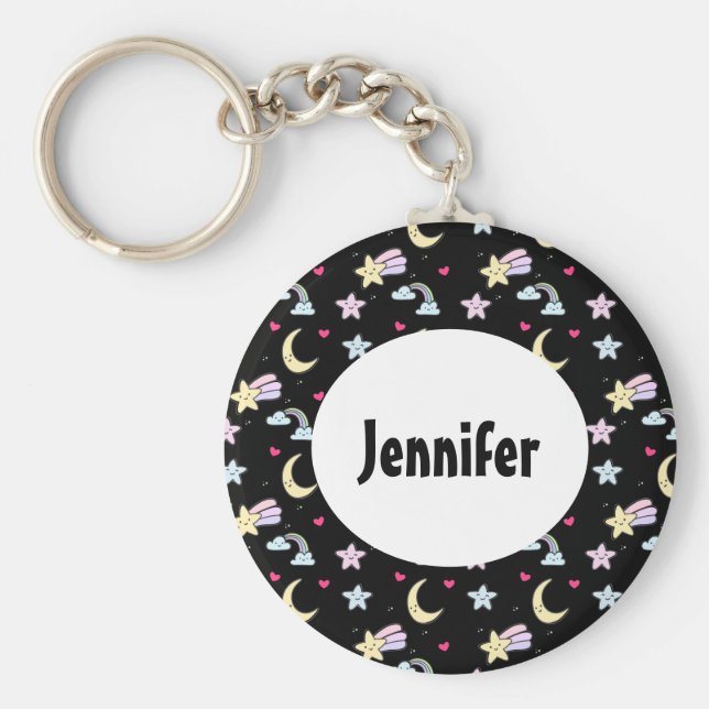 Llavero Modelo caprichoso de Luna, Estrellas y Nubes en ne (Frente)