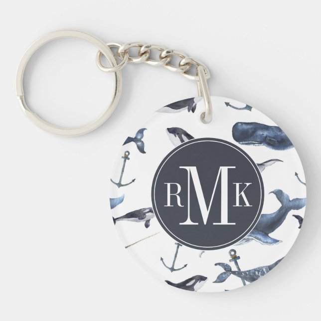 Llavero Modelo de la ballena y del ancla de la acuarela (Frente)