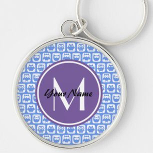 Llavero Modelo Lilac Monograma Azul y Lechuza Blanca