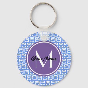 Llavero Modelo Lilac Monograma Azul y Lechuza Blanca