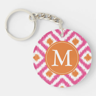 Llavero Modelo rosado con monograma de Ikat del diamante