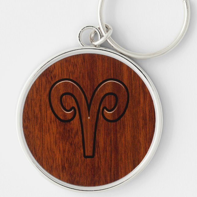 Llavero Modern Aries Zodiac Symbol in Mahogany like print (Frente)