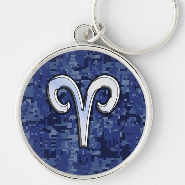Llavero Modern Aries Zodiac Symbol Navy Blue Digital Camo (Frente)