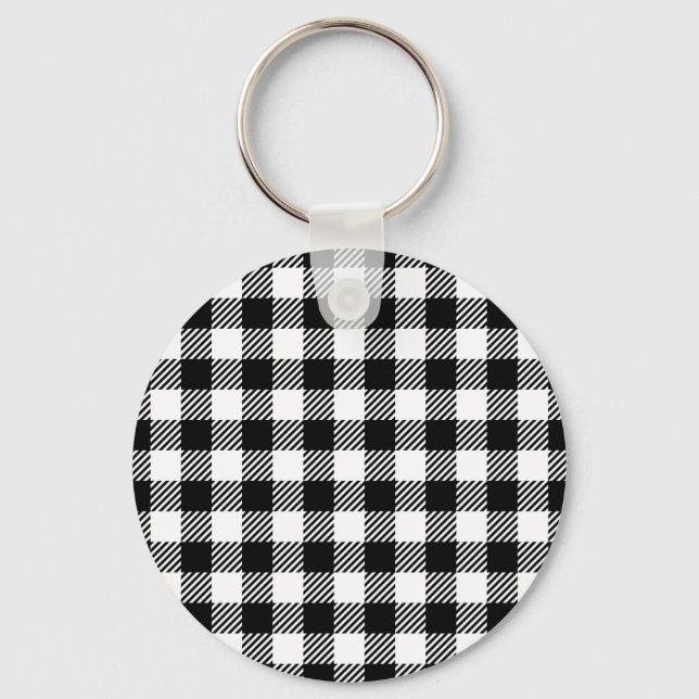 Llavero Modern Black and White Buffalo Check Gingham (Anverso)