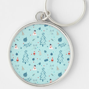 Llavero Modern Blue Christmas Pillow – Santa & Snowmen 