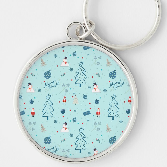 Llavero Modern Blue Christmas Pillow – Santa & Snowmen  (Frente)