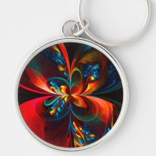 Llavero Modern Floral Resumen Art Naranja Patrón Azul #14