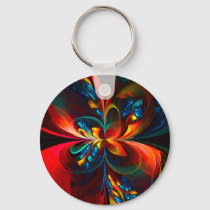 Llavero Modern Floral Resumen Art Naranja Patrón Azul #14