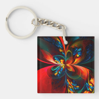 Llavero Modern Floral Resumen Art Naranja Patrón Azul #14