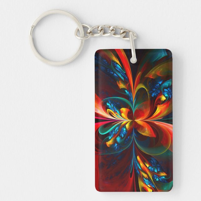 Llavero Modern Floral Resumen Art Naranja Patrón Azul #14 (Frente)