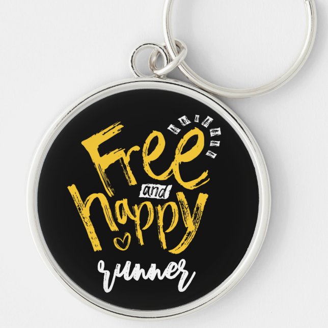 Llavero Modern Free Happy Yellow On Black Typography Paint (Frente)