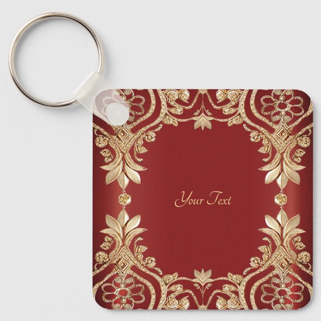 Llavero Modern Gold Red Floral Keychain (Anverso)