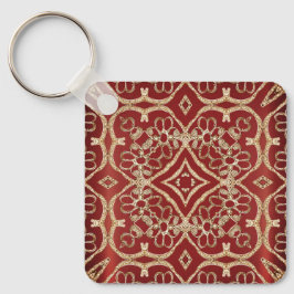 Llavero Modern Gold Red Floral Keychain