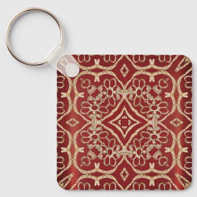 Llavero Modern Gold Red Floral Keychain (Anverso)