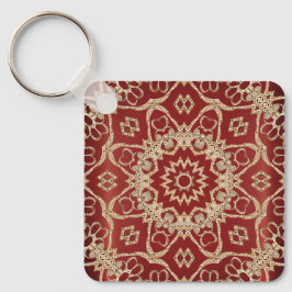 Llavero Modern Gold Red Floral Keychain