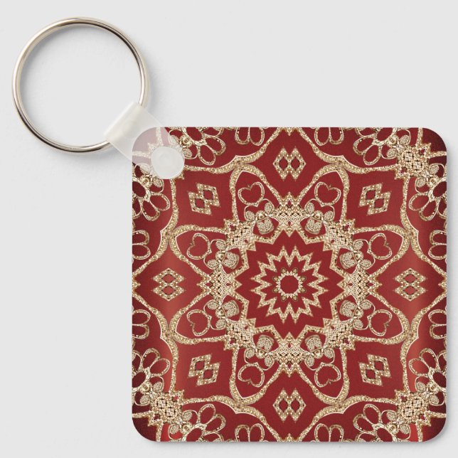 Llavero Modern Gold Red Floral Keychain (Anverso)