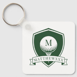 Llavero Modern Green and White Name Initial Monogram Golf