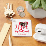 Llavero Modern I Love My Girlfriend | Heart Photo<br><div class="desc">Surprize your boyfriend with this cute I love my girlfriend keyring this christmas, birthday or anniversary. The keychain can be customized for your wife, boyfriend, husband, bestie, best friend, sister, brother, daughter, mom, aunt, uncle, grandma, grandpa and more! Background colors can be changed by clicking on the customize further link...</div>