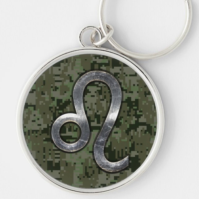 Llavero Modern Leo Zodiac Sign on Green Digital Camo (Frente)