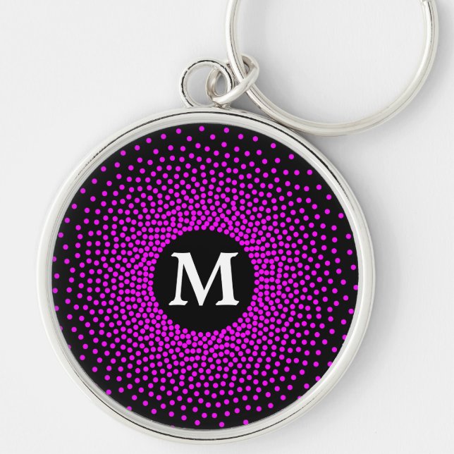 Llavero Modern Magenta Dot Pattern with MONOGRAM Keychain (Frente)
