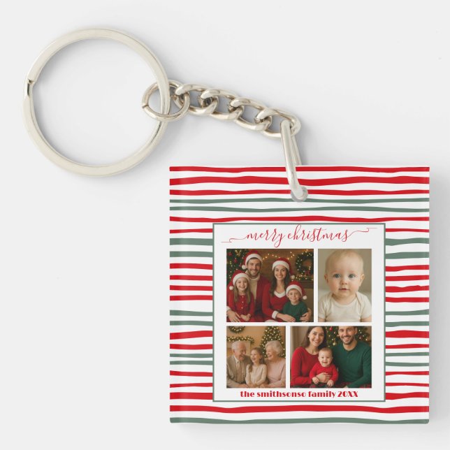 Llavero Modern Minimal Stripe family Photo Christmas gift (Frente)