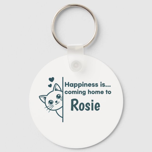 Llavero Modern Minimalist Peeking Cat Happiness Is Coming  (Anverso)