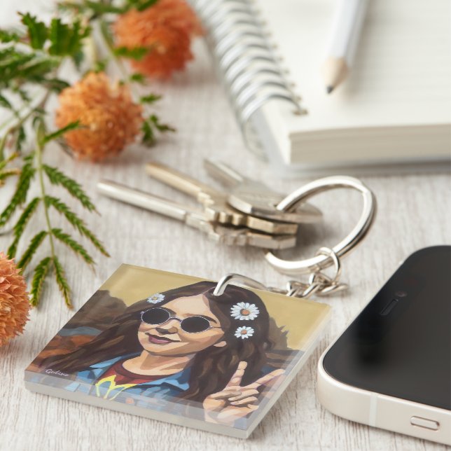 Llavero Modern Mona Lisa Painting - da Vinci Inspired Art (Frente Derecha)