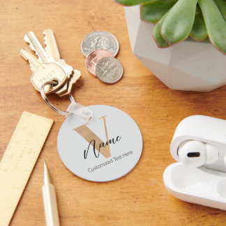 Llavero Modern Monogrammed Initial V & Name Personalized